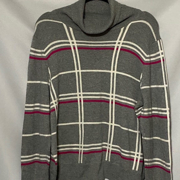 Banana Republic Wo Size XL Gray Fuchsia stripes  Knit Sweater EUC CLEAN - Picture 5 of 10